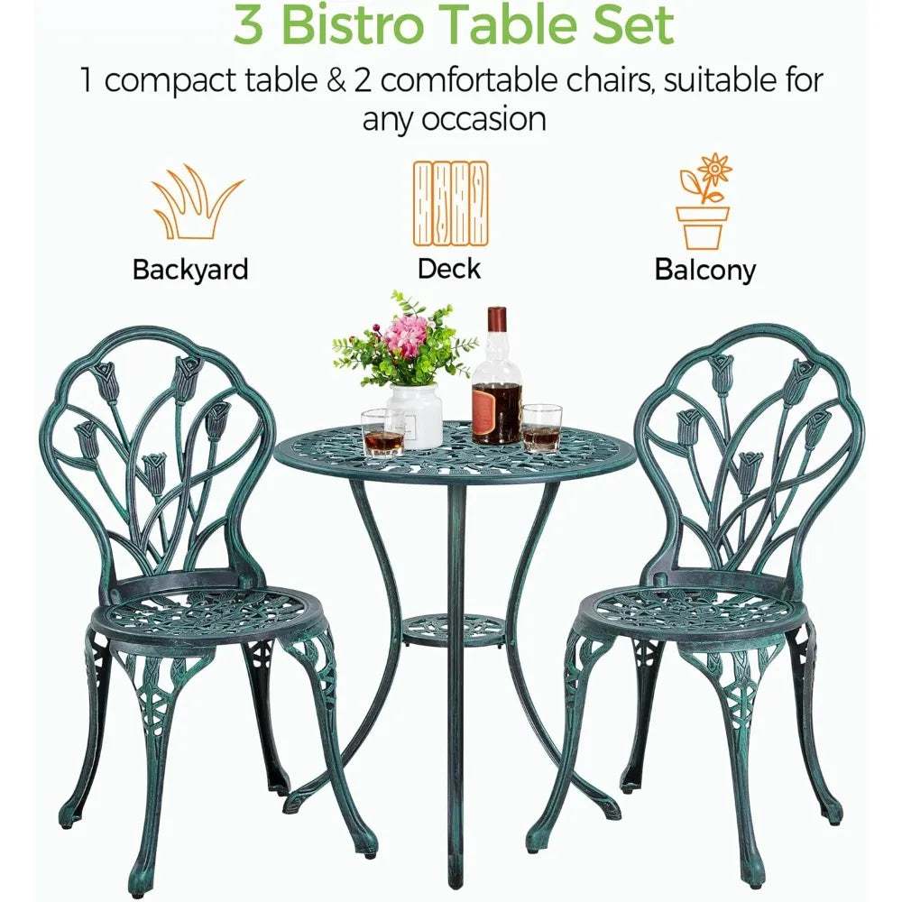 Yaheetech 3 Piece Cast Aluminum Patio Bistro Set Includes Table