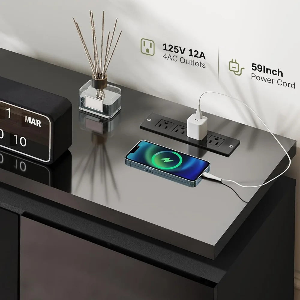 Angduo Fireplace TV Stand With LED Lights And Outlets