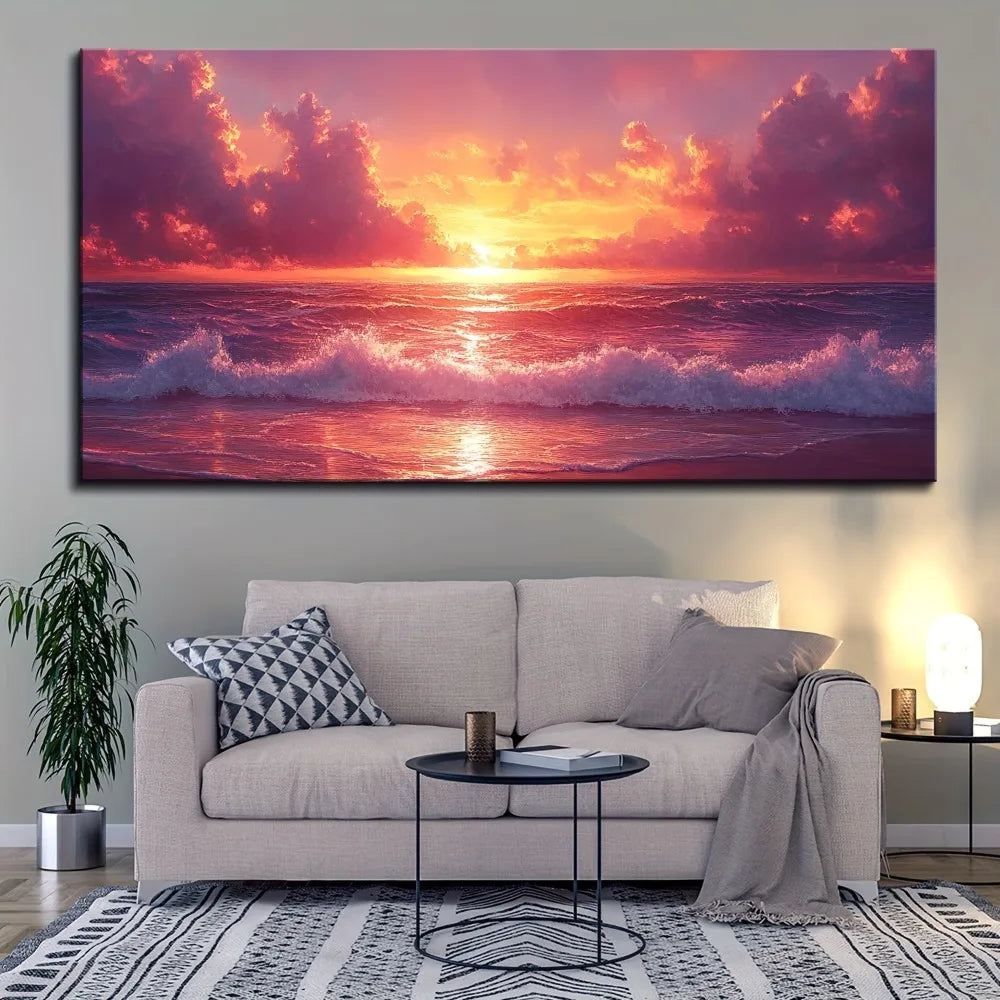 Pine Wood Frame Ocean Canvas Wall Art Surf Ocean Waves