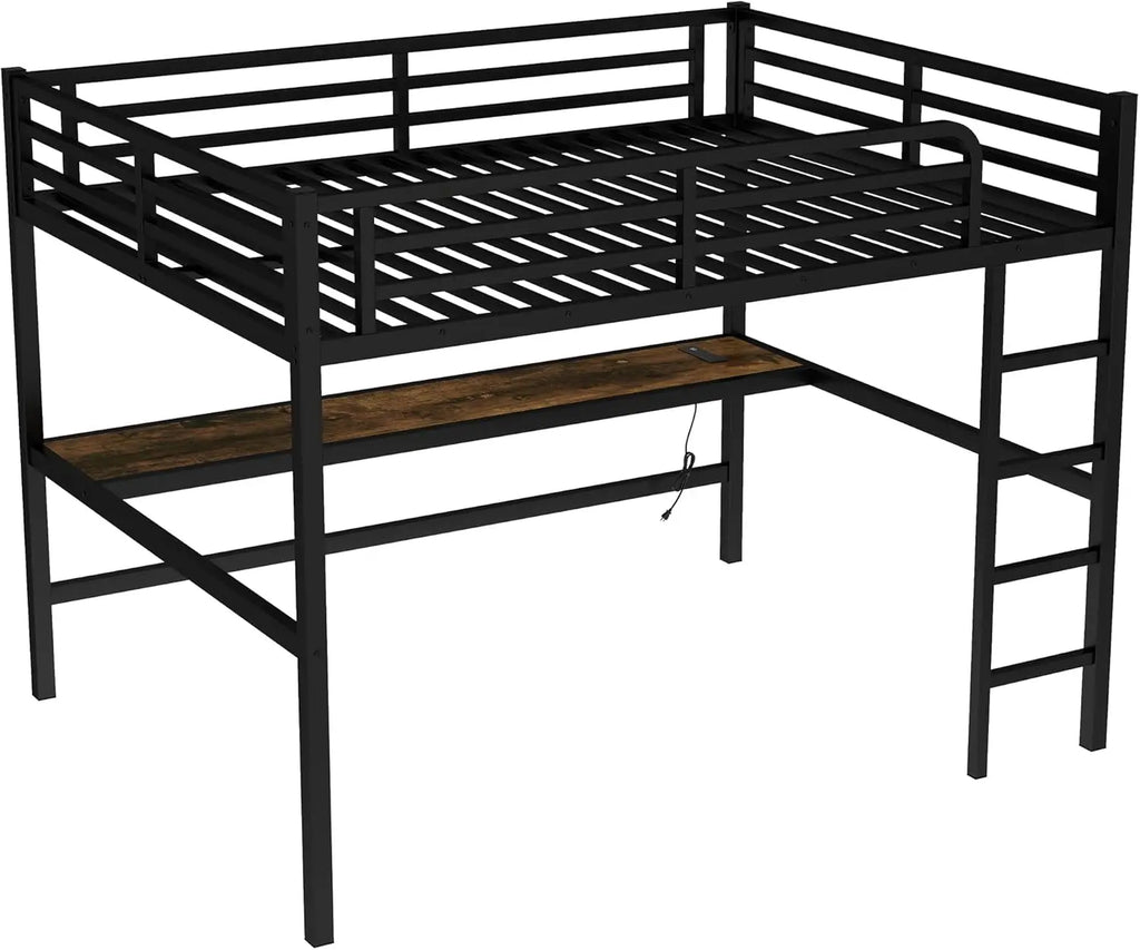 Sturdy Metal Loft Bed Desk LED Lighting And USB Charging