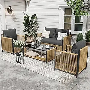 DAFIFY Outdoor Patio Furniture Set Four Pieces Cushions