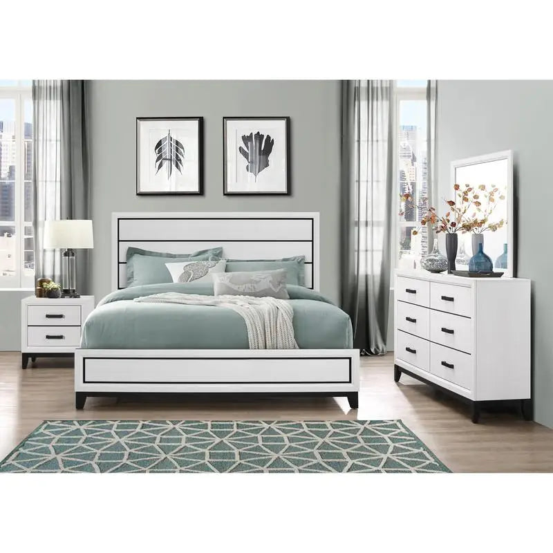 General Use Mirage 5Piece Bedroom Set Modern Bed Nightstands Dresser Mirror