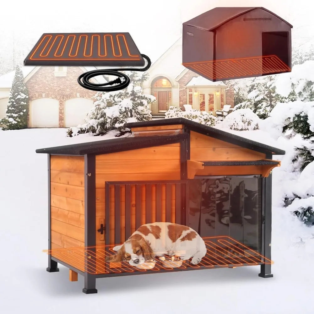 Insulated Outdoor Heated Dog House With Heating Pad And Weatherproof Shelter