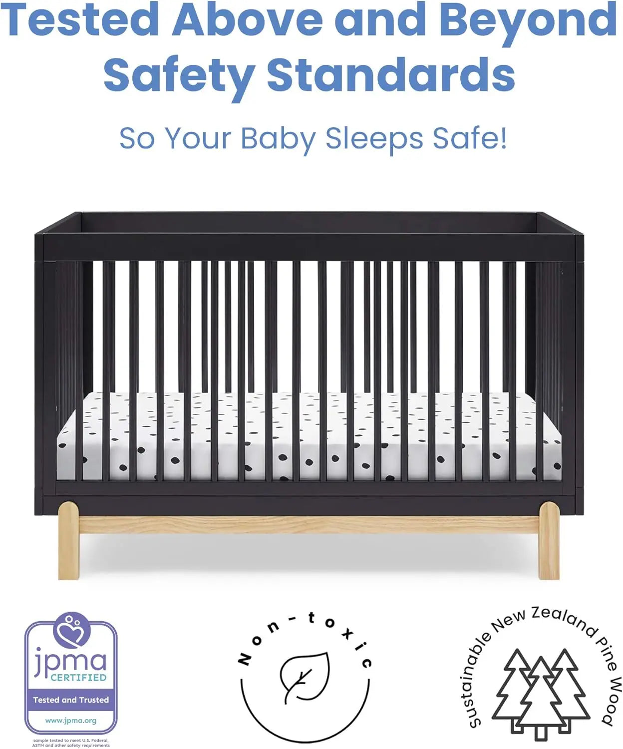 Poppy 4-in-1 Convertible Crib Adjustable Wood Baby Nursery Furniture