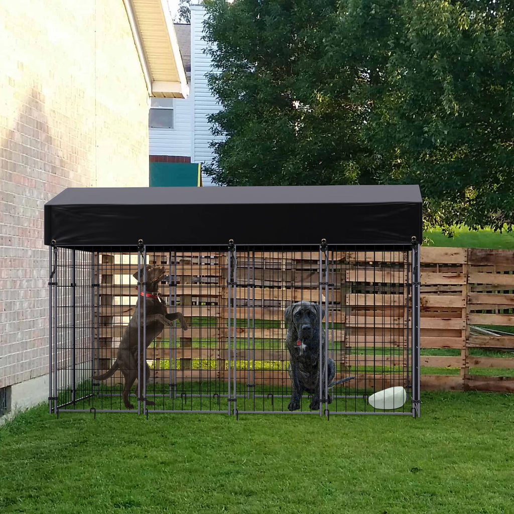 BINGOPAW Large Welded Wire Dog Kennel With UV Cover Roof Outdoor