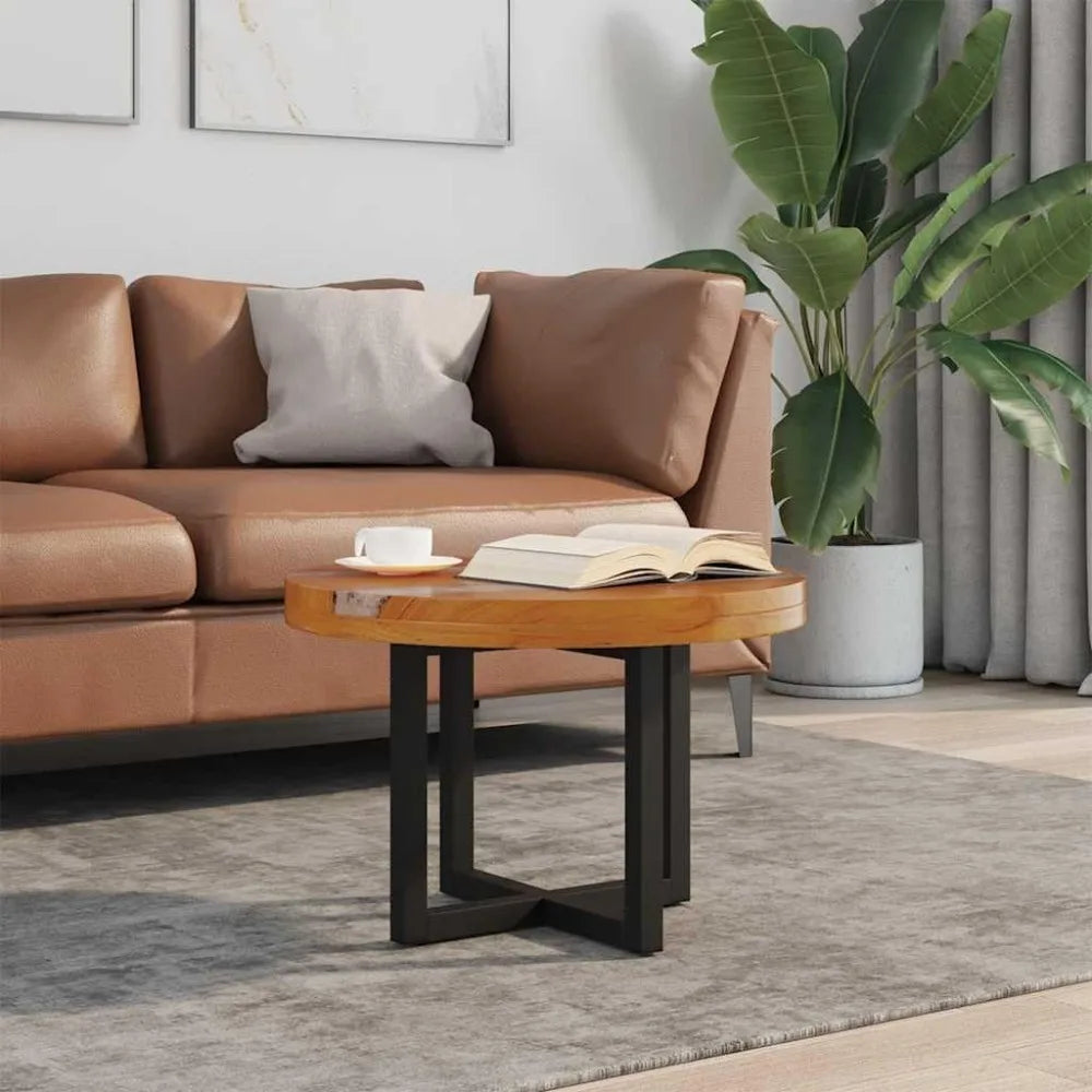 Teak Mango Wood Round Coffee Table With Resin Inlay