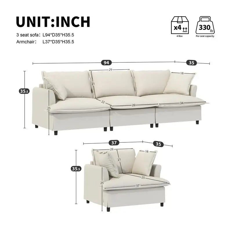 CN Sichuan Chenille Sofa Set With Throw Pillows Living Room