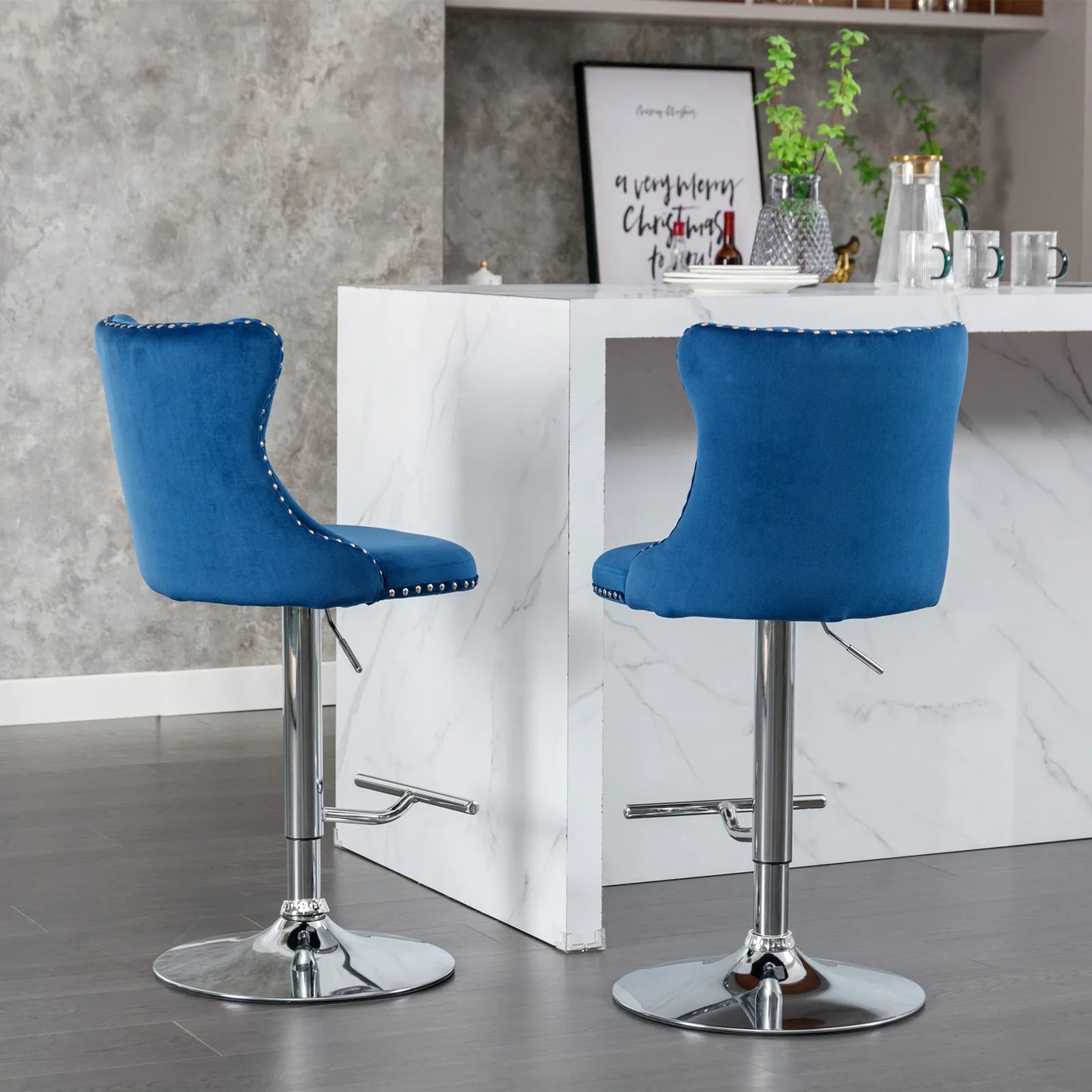 2PCS Swivel Velvet Bar Stools Counter Height Adjusatble Seat 360 ° Rotation Modern Soft Chairs for Home Kitchen Cafe Pub