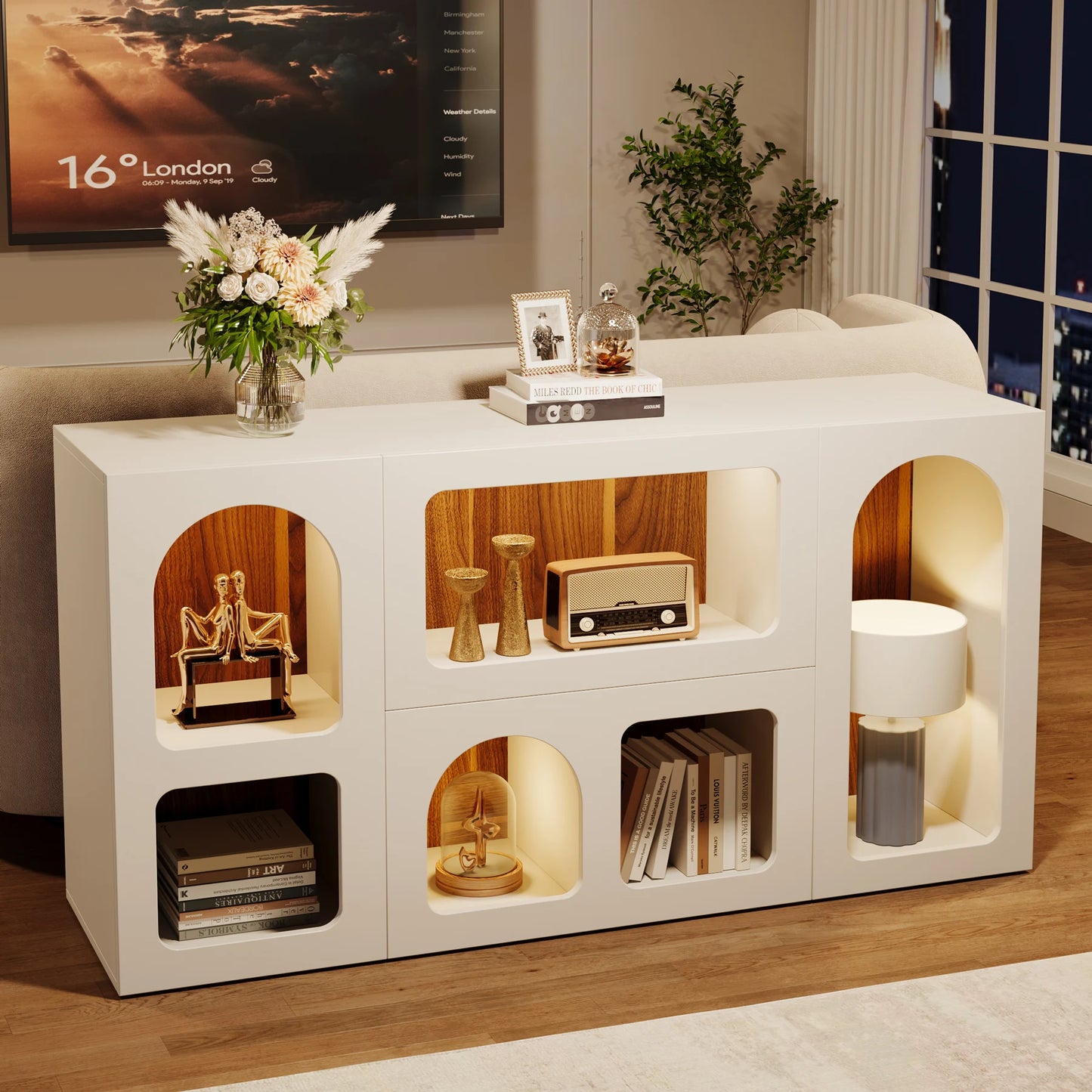 Tribesigns Modern Console Table With 6 Storage Compartments Entryway