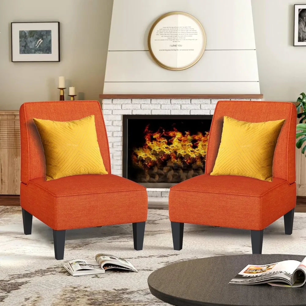 ZHUXIANG Set Of 2 Modern Accent Chairs Armless With Wood