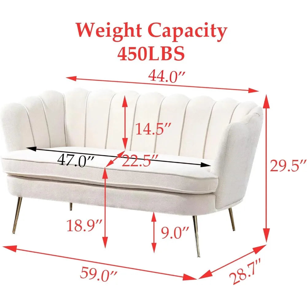 ZHUXIANG Modern Chenille Loveseat Sofa With Gold Metal Legs