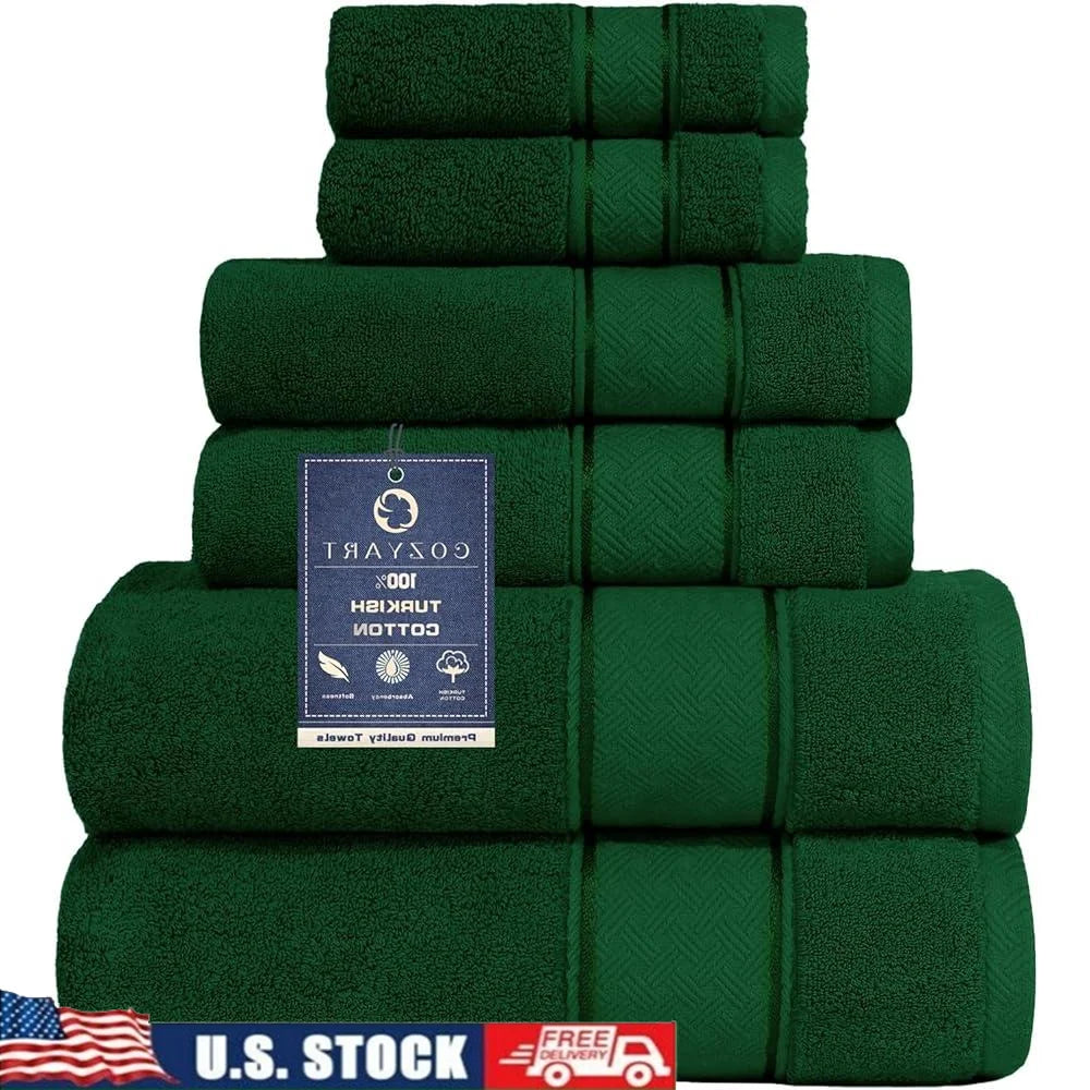 Luxury 6 Piece Turkish Cotton Towel Set Soft Absorbent Quick Dry Bath Hand Washcloths Bathroom Spa