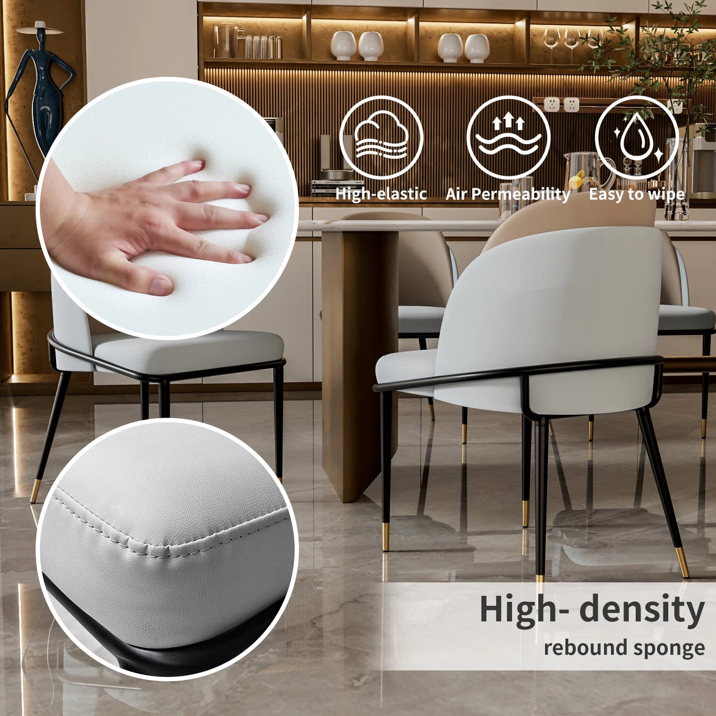 Modern Upholstered Dining Chairs Microfiber Leather Set of 2