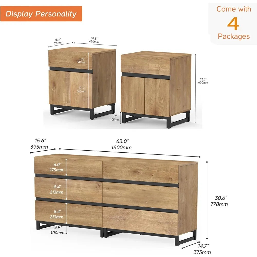 MKDK Modern Dresser And Nightstand Set With Drawers