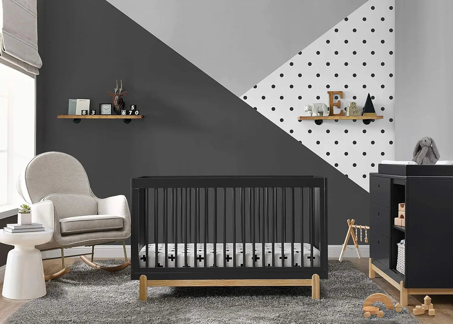 Poppy 4-in-1 Convertible Crib Adjustable Wood Baby Nursery Furniture