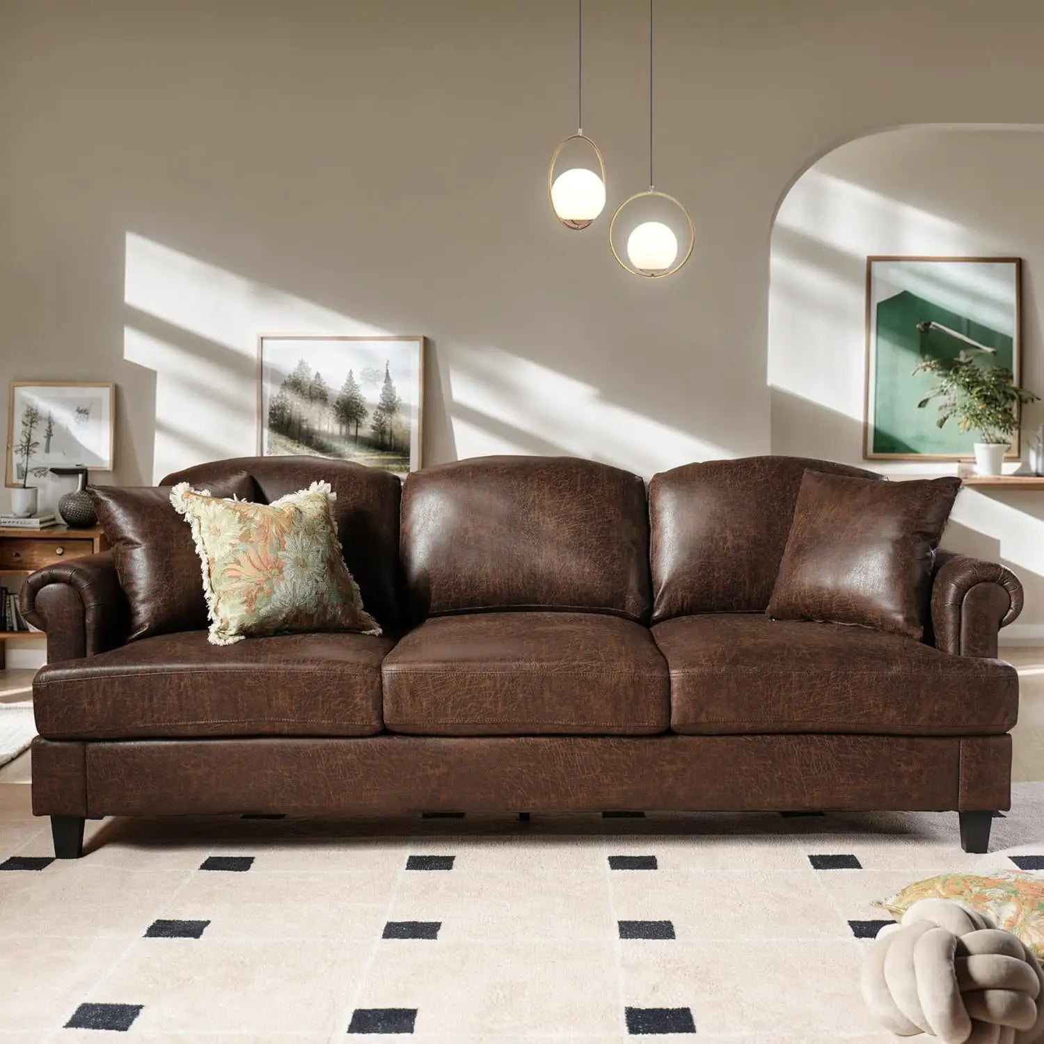 3 Seater Sofa Couch with Deep Seat,91" Comfy Cloud Couches for Living Room,Mid Century Modern Upholstered Sofa with Armrests