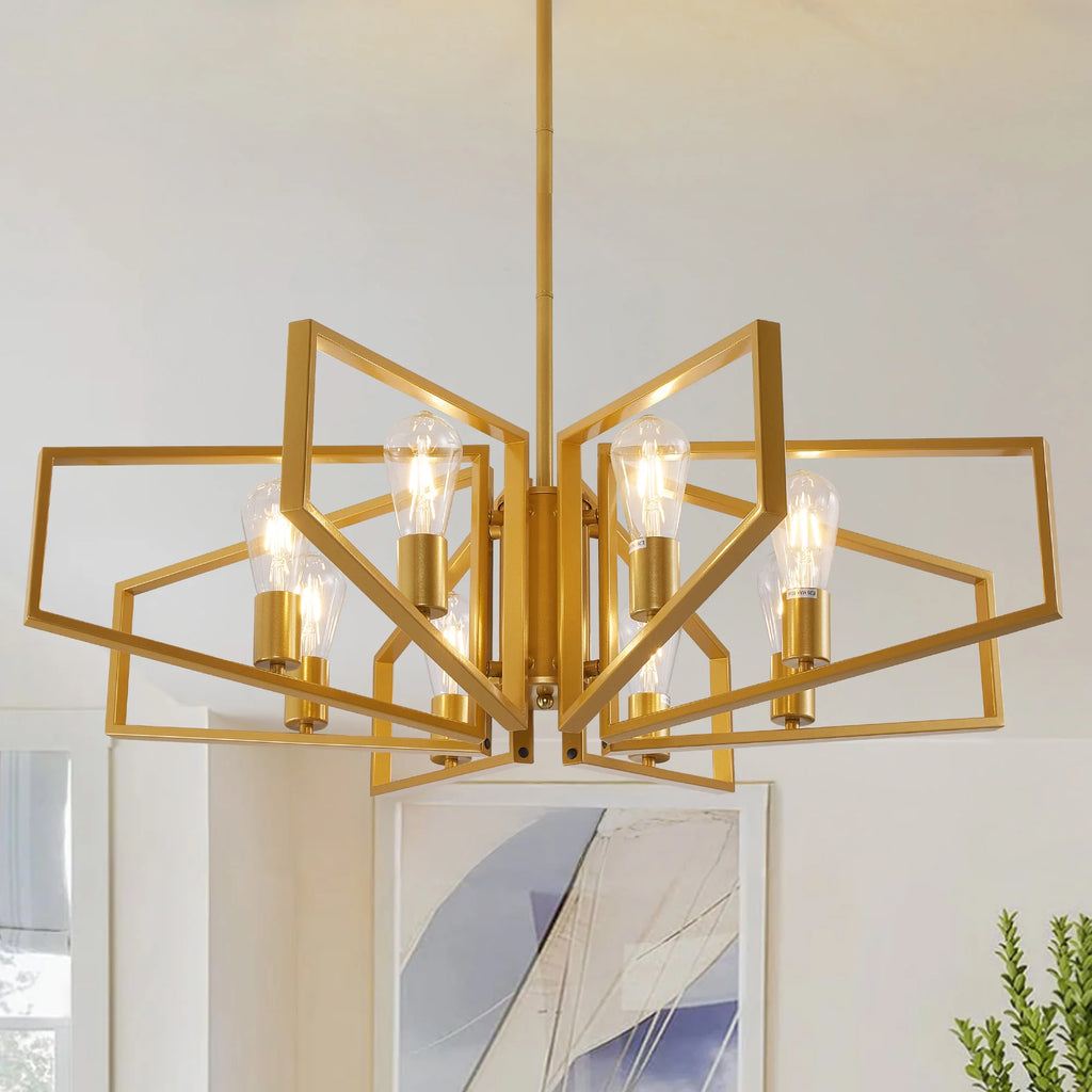 Modern Geometric 8 Light Chandelier With Adjustable Height Pendant