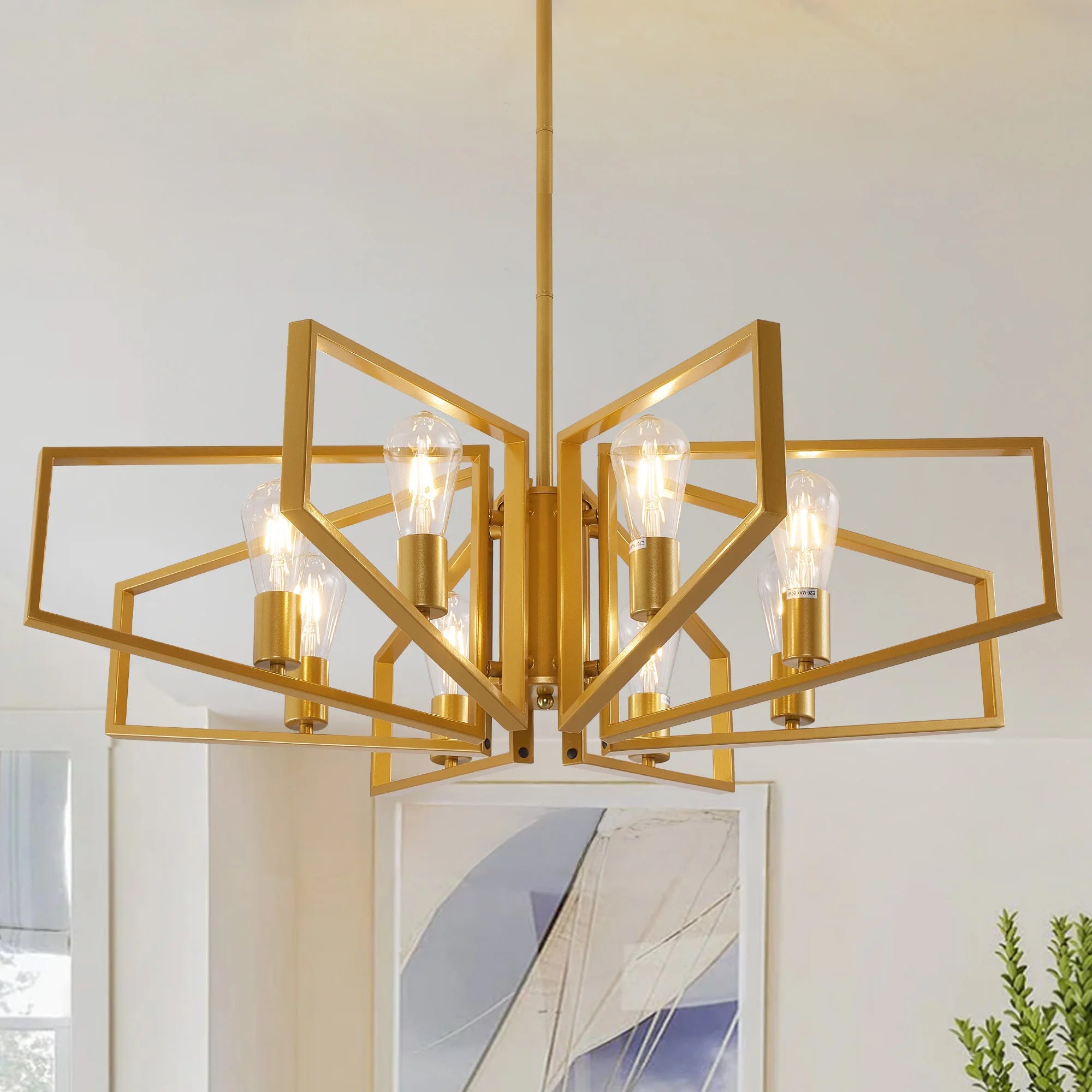 Modern Geometric 8 Light Chandelier With Adjustable Height Pendant
