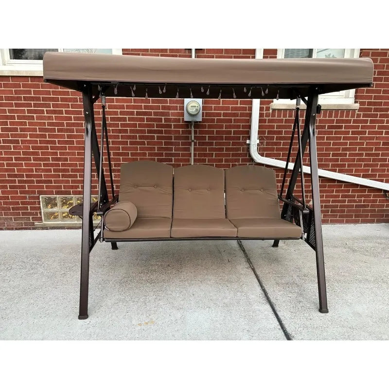 Deluxe 3 Seat Outdoor Patio Swing With Adjustable Tilt Canopy
