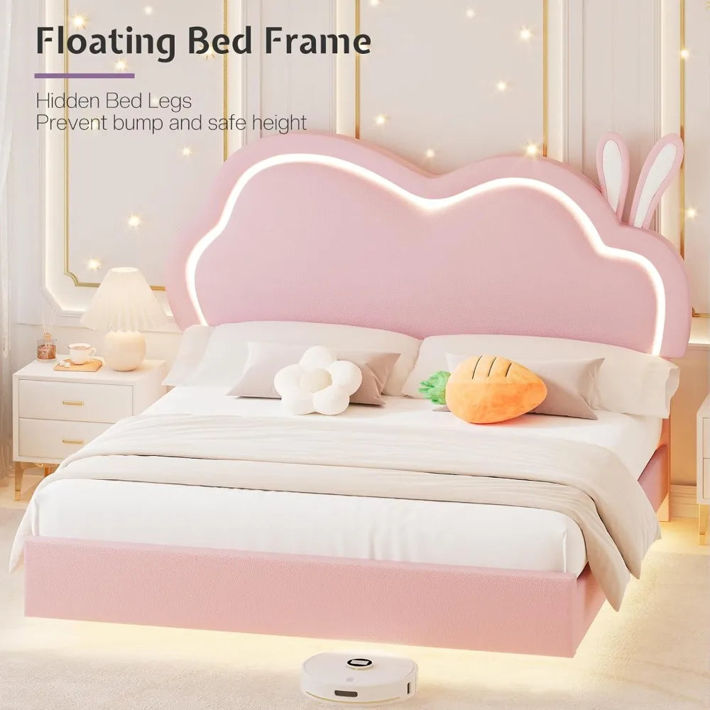 Color Leather Upholstered Bed Frame Cloud Headboard