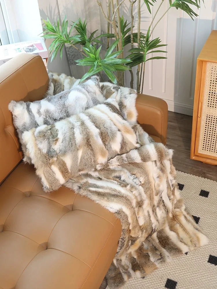 XZWDSICN Natural Rabbit Fur Patchwork Cushion For Sofa