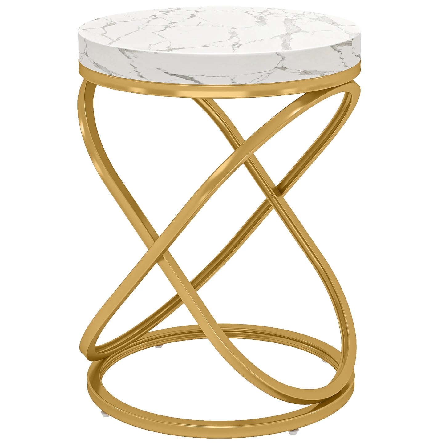 Tribesigns 26 Inches White and Gold Faux Marble Top End Tables Living Room, Round Nightstands Sofa Side Table with X-Shaped