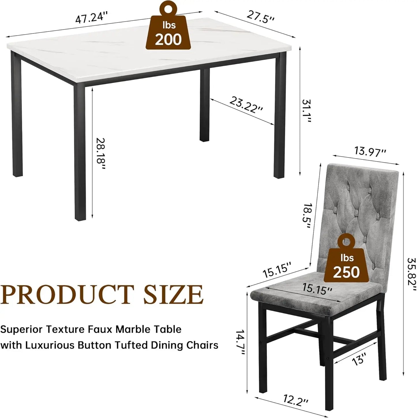 Hooseng Dining Table Set For 4 Faux Marble Kitchen Chairs