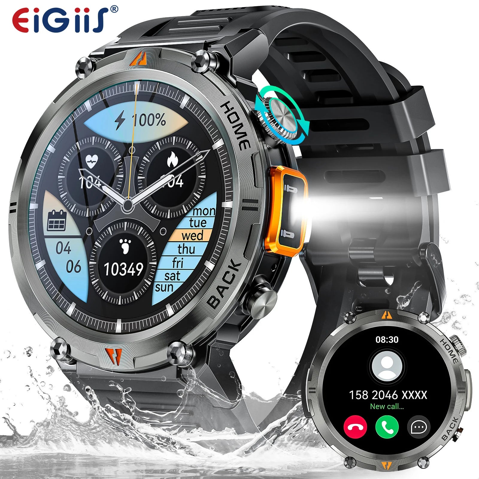 EIGIIS KE3 Smartwatch For Men With Health Monitor And Flashlight