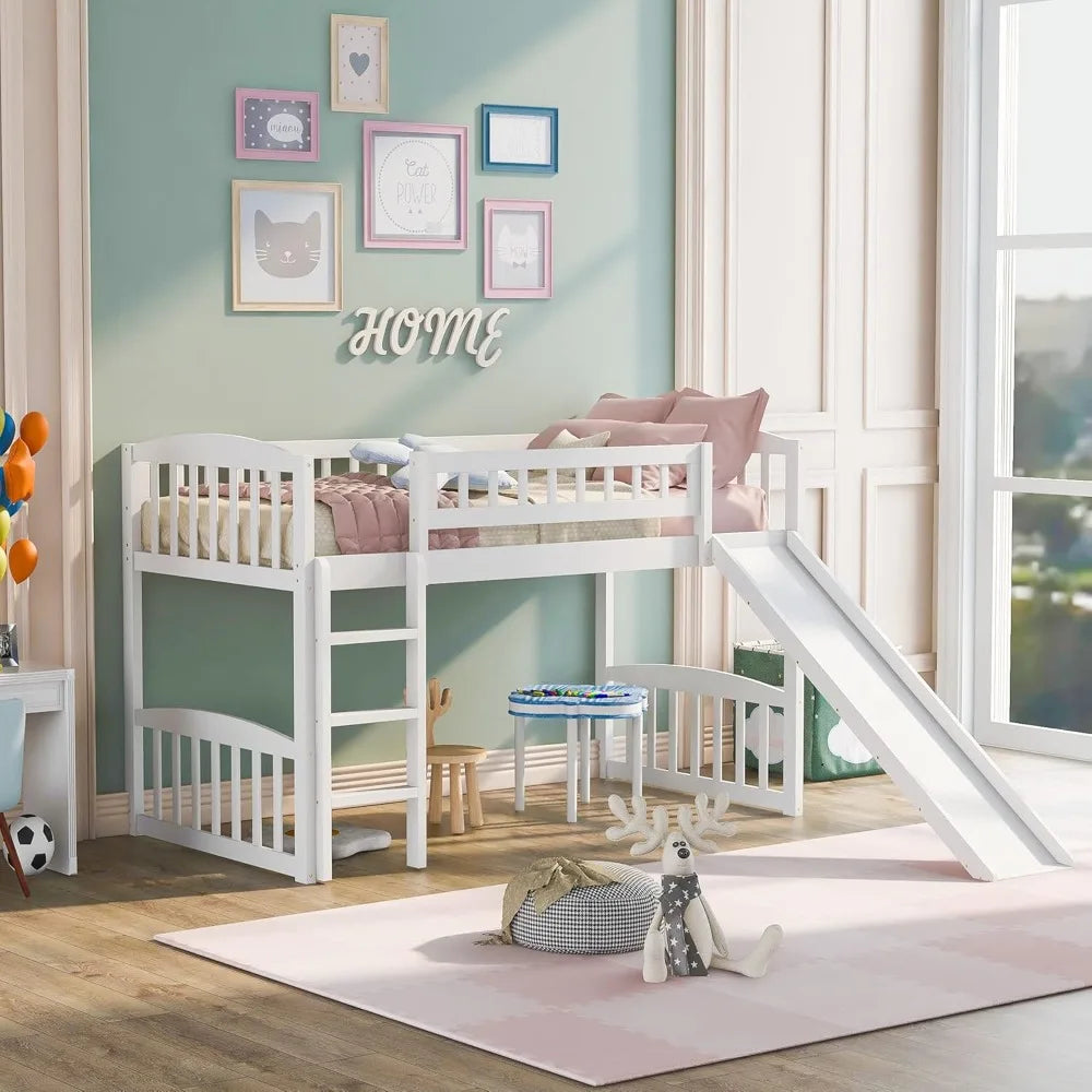 TIFICY Wooden Loft Bed With Slide And Ladder For Kids