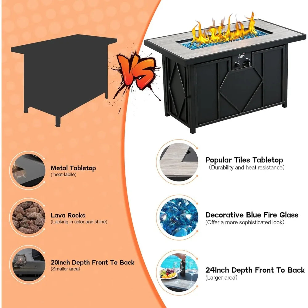 Rectangular Propane Gas Fire Pit Table For Outdoor Patio Backyard 60,000 BTU