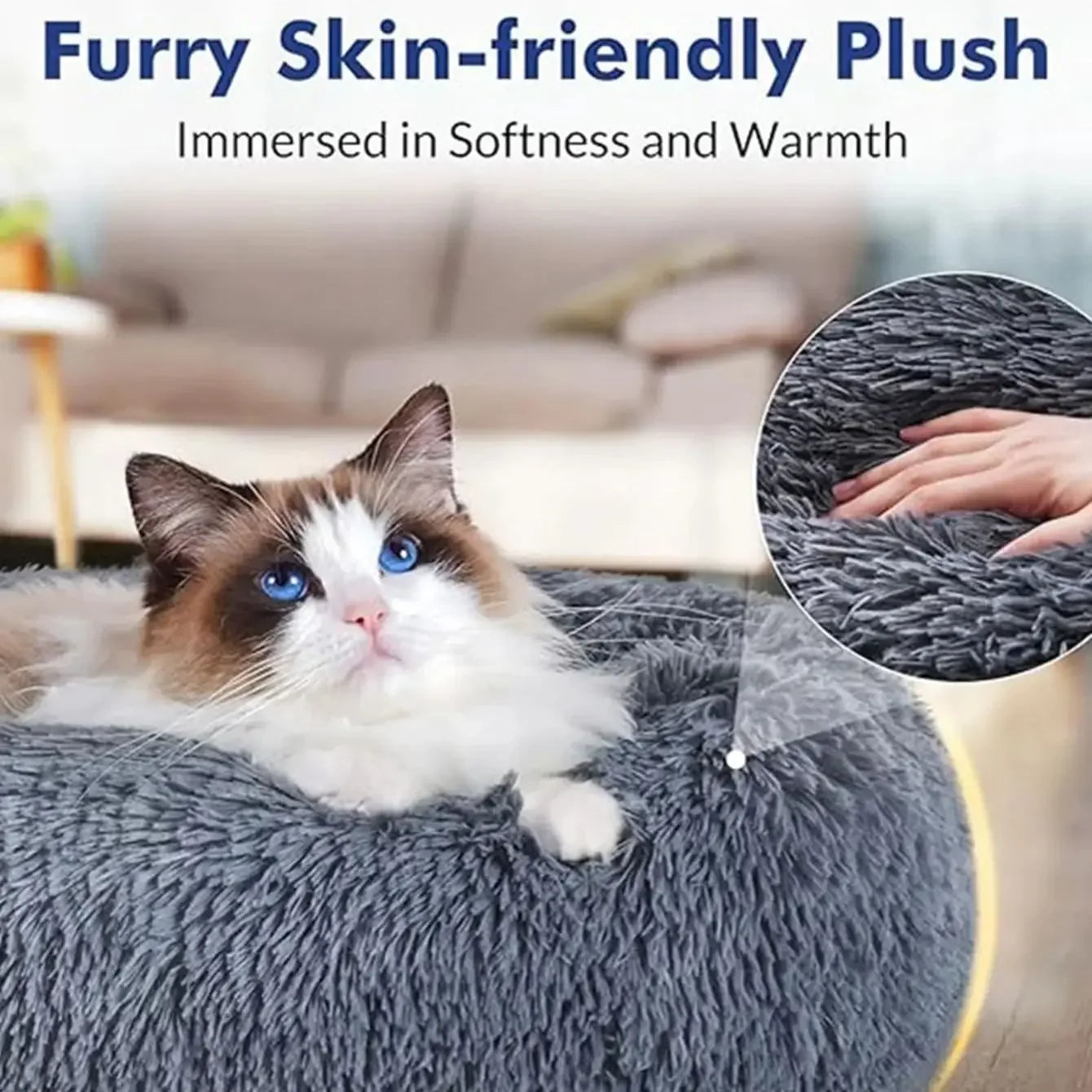 Round Plush Pet Bed For Dogs Fleece Comfort Warm Cozy