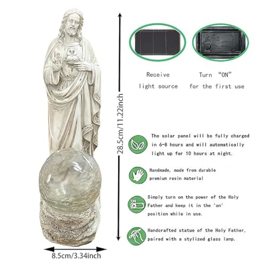 SHXI Jesus Statue Outdoor Decor Solar Lights Garden Religious Figure