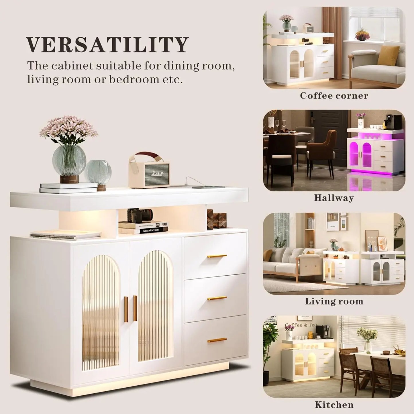 XMSJ Customizable Sideboard Buffet With Charging Station