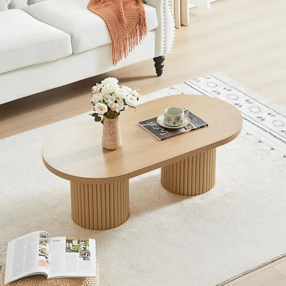 Fluted Oval Coffee Table Boho Modern Center Table Living