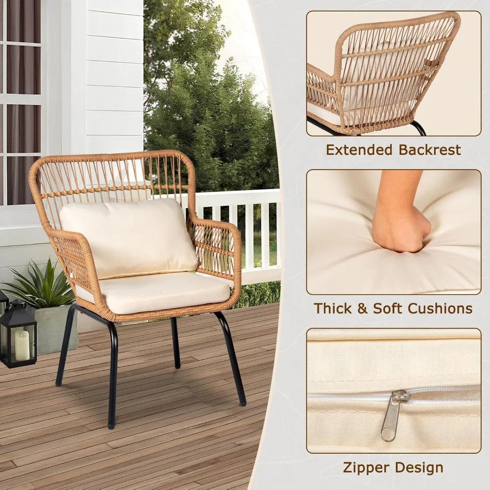 Outdoor Wicker Bistro Set Patio Conversation Set With Glass Table