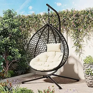 DOONELITH Egg Chair With Stand Outdoor Patio Wicker Swing