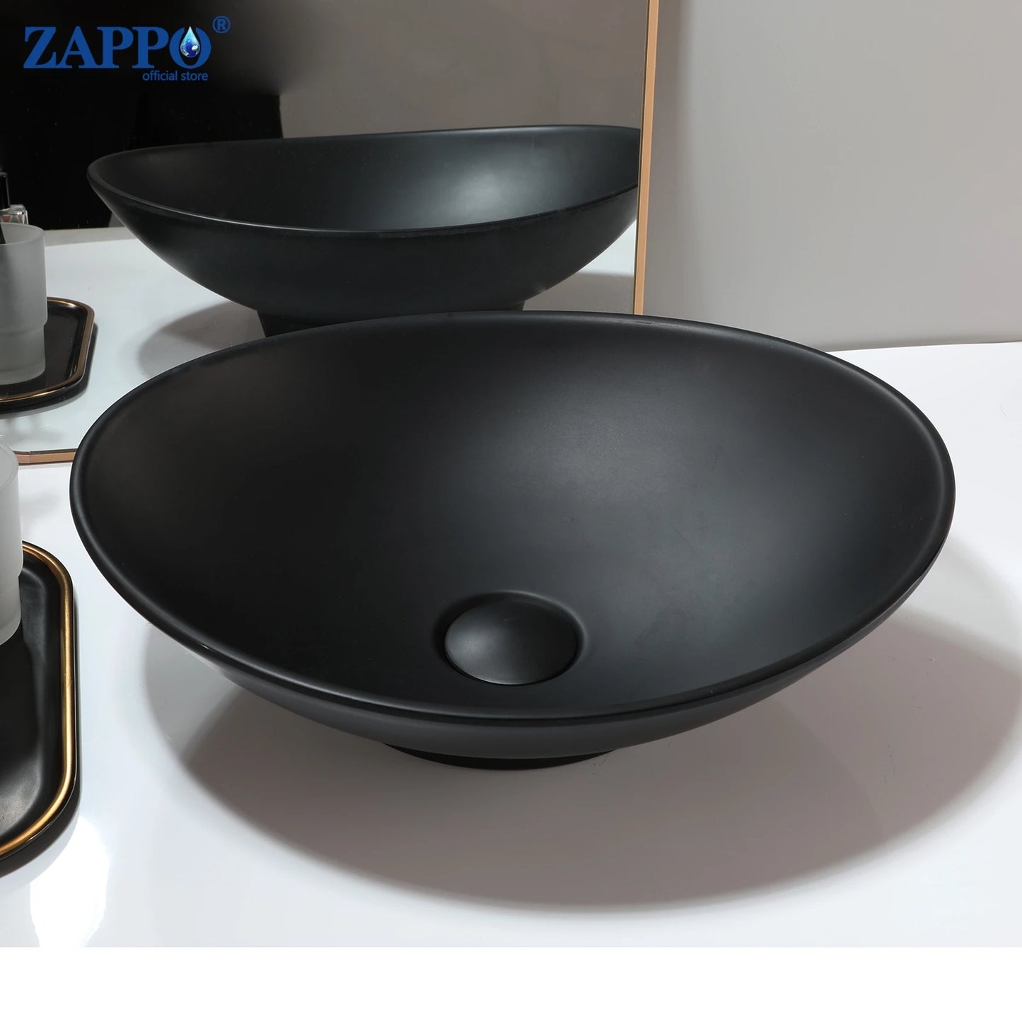 ZAPPO Bathroom Vessel Sink With Drain Bathroom Stone Resin Washbasin Round Above Counter Bowl Sinks for Bar Hotel (No Faucet)