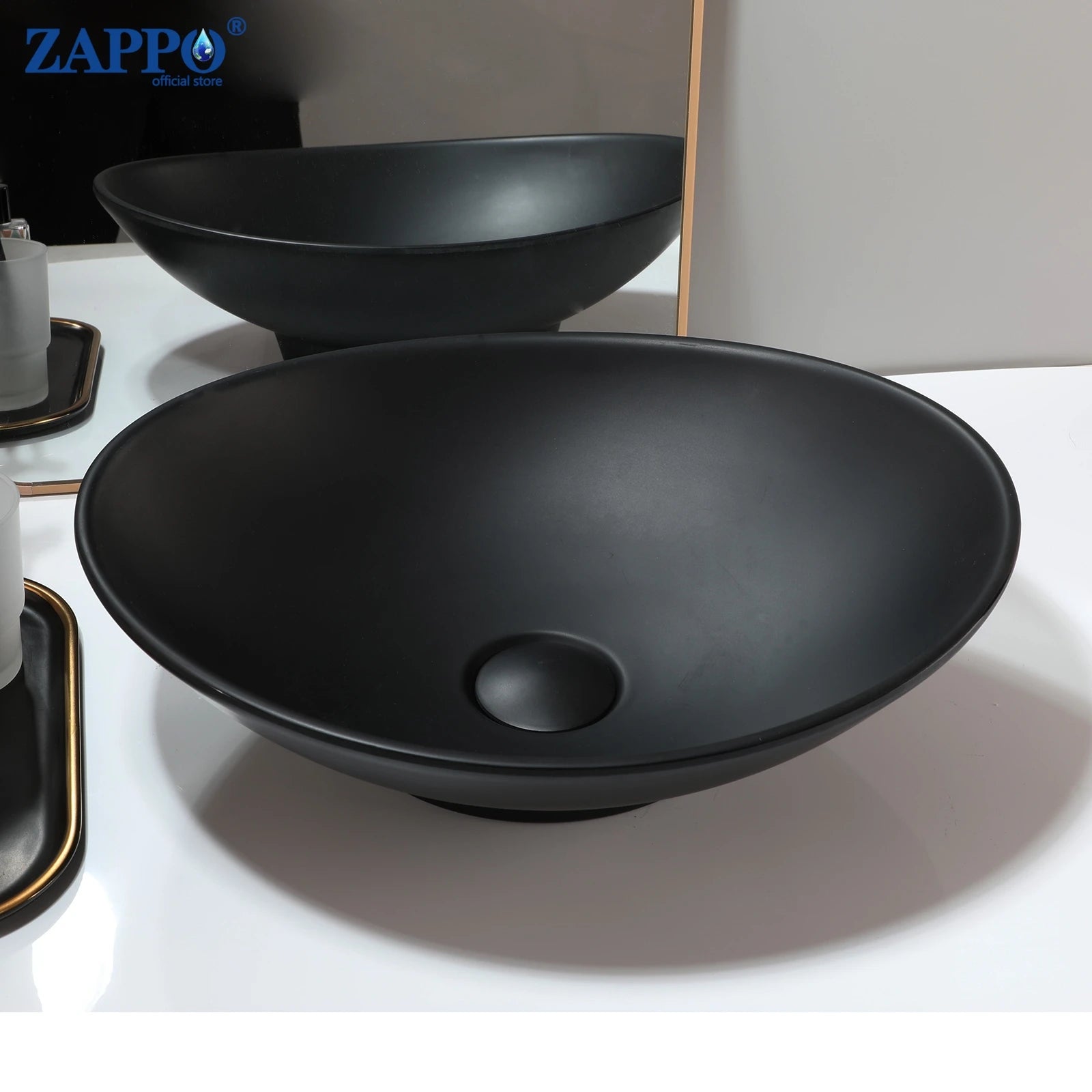ZAPPO Bathroom Vessel Sink With Drain Bathroom Stone Resin Washbasin Round Above Counter Bowl Sinks for Bar Hotel (No Faucet)