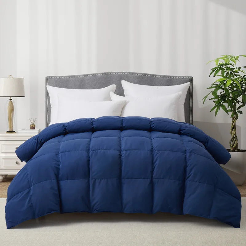 pc Goose Feather Down Comforter, Ultra Fluffy Duvet Insert, 250GSM All Season Blue Luxury Hotel Bed Comforter With Corner Tabs
