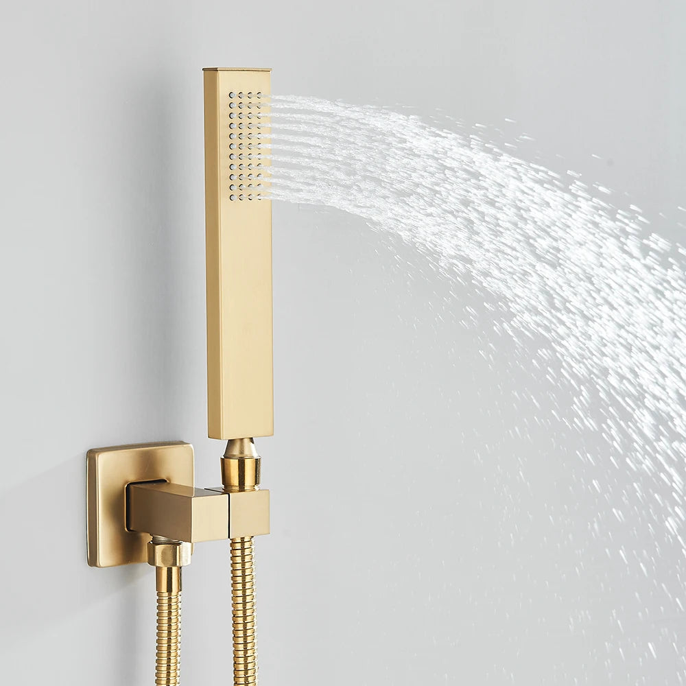 Brushed Gold Concealed Shower System Bathroom Rain Shower System Shower Mixer Tap Rainfall Shower Faucet