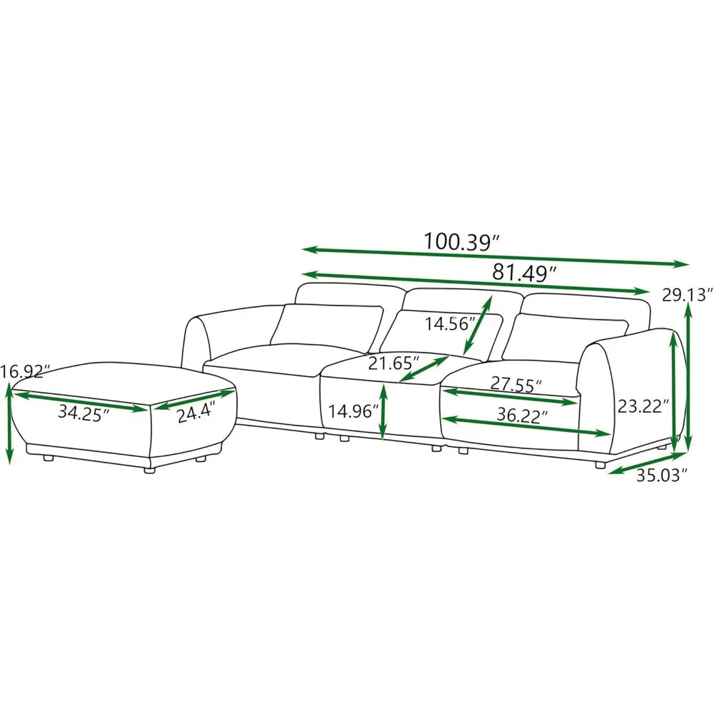 Tongyue L Shaped Sectional Sofa With Removable Ottomans