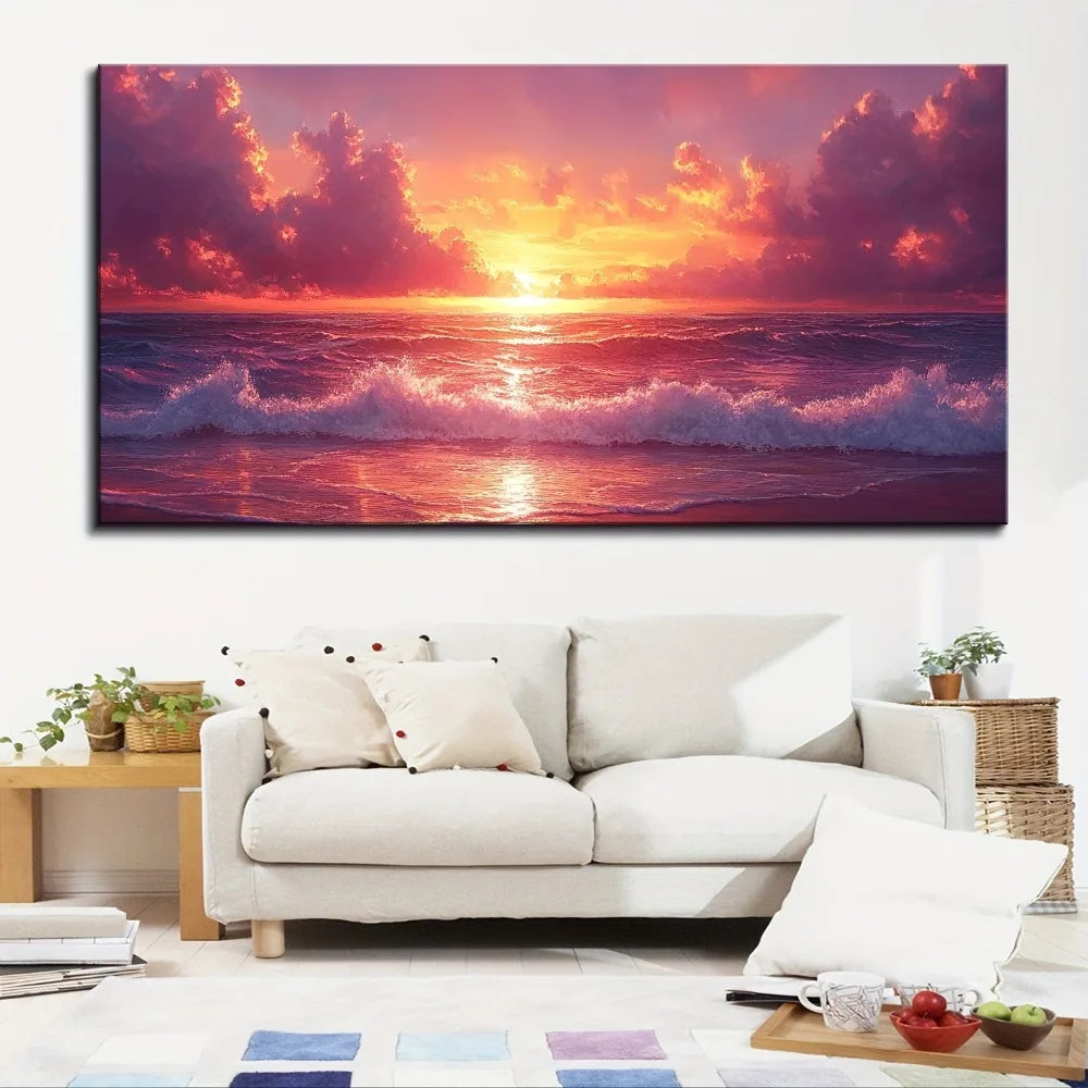 Pine Wood Frame Ocean Canvas Wall Art Surf Ocean Waves