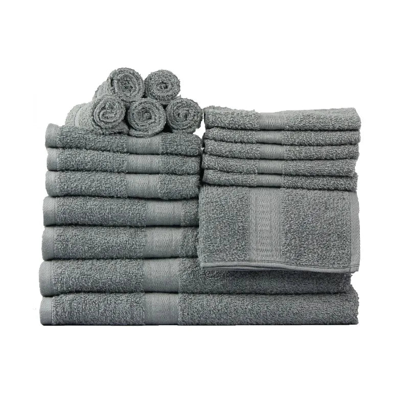 18-Piece 100% Cotton Towel Set, 4 Bath Towels, 4 Hand Towels, and 10 Face Towels, Soft and Super Absorbent