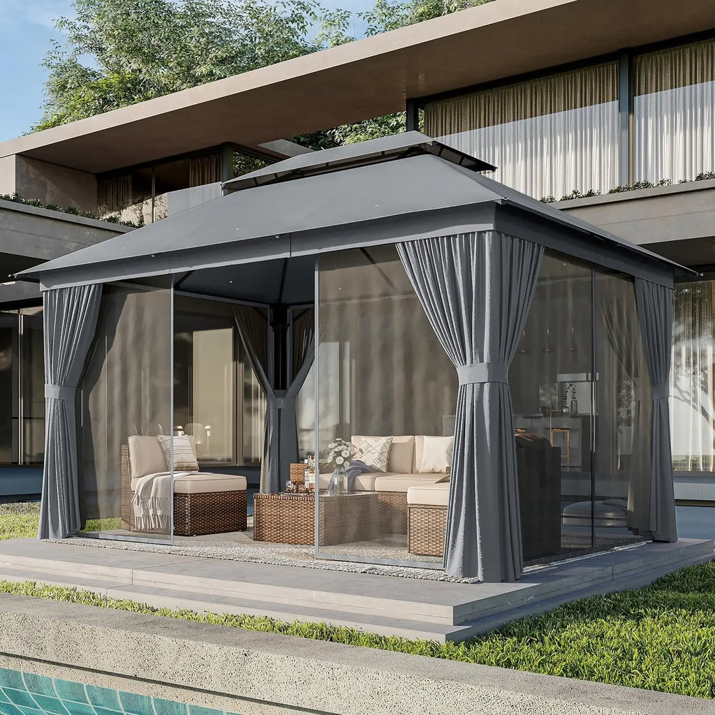 XMSJ Outdoor Gazebo With Metal Frame Canopy And Double Roofs