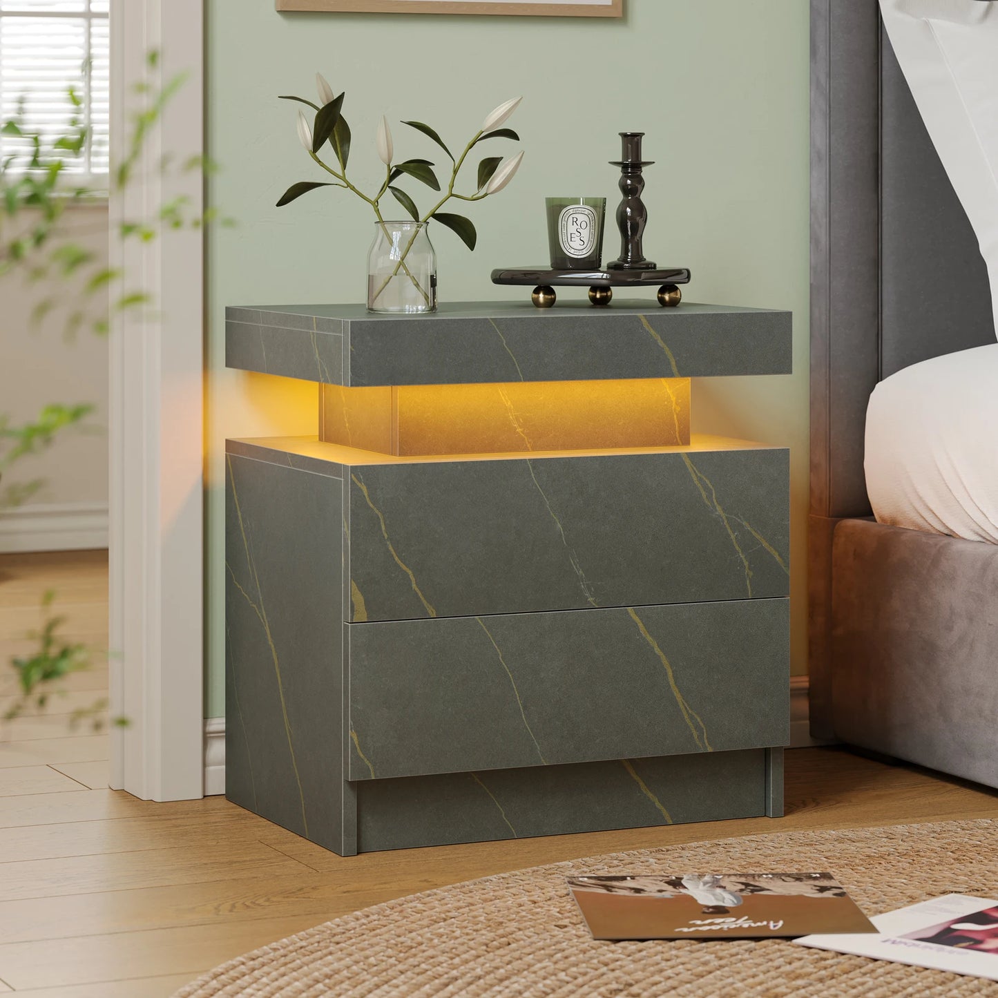 Cubehom LED Nightstand with 2 Drawers and RGB Lights