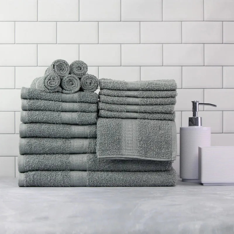 18-Piece 100% Cotton Towel Set, 4 Bath Towels, 4 Hand Towels, and 10 Face Towels, Soft and Super Absorbent