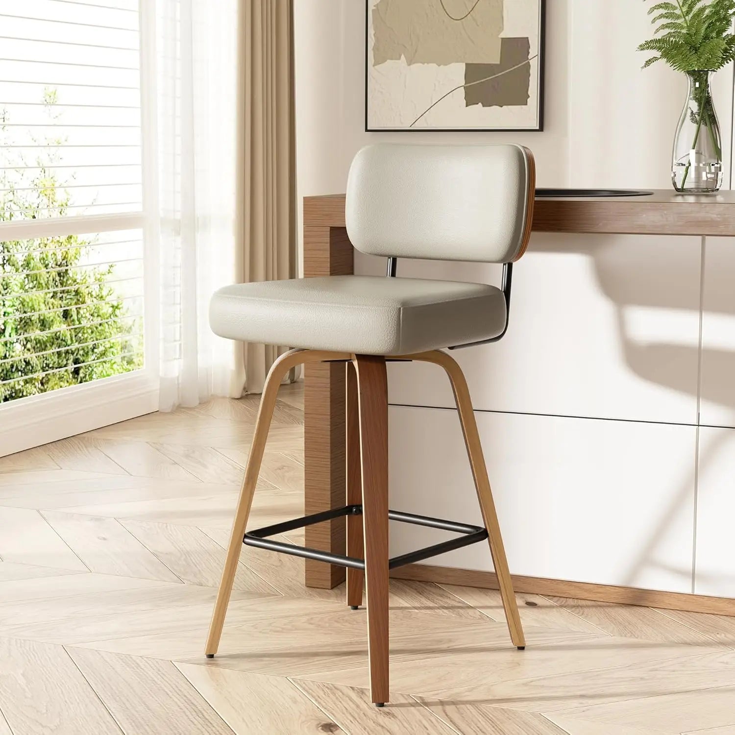 Tongyue Swivel Bar Stools Set 2 Upholstered Faux Leather