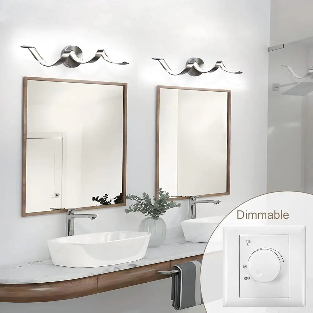 Dimmable LED Bathroom Vanity Light Spiral Design Brushed Nickel Wall Sconce Hardwired Fog Proof Moisture Proof 15W 1080 Lumens