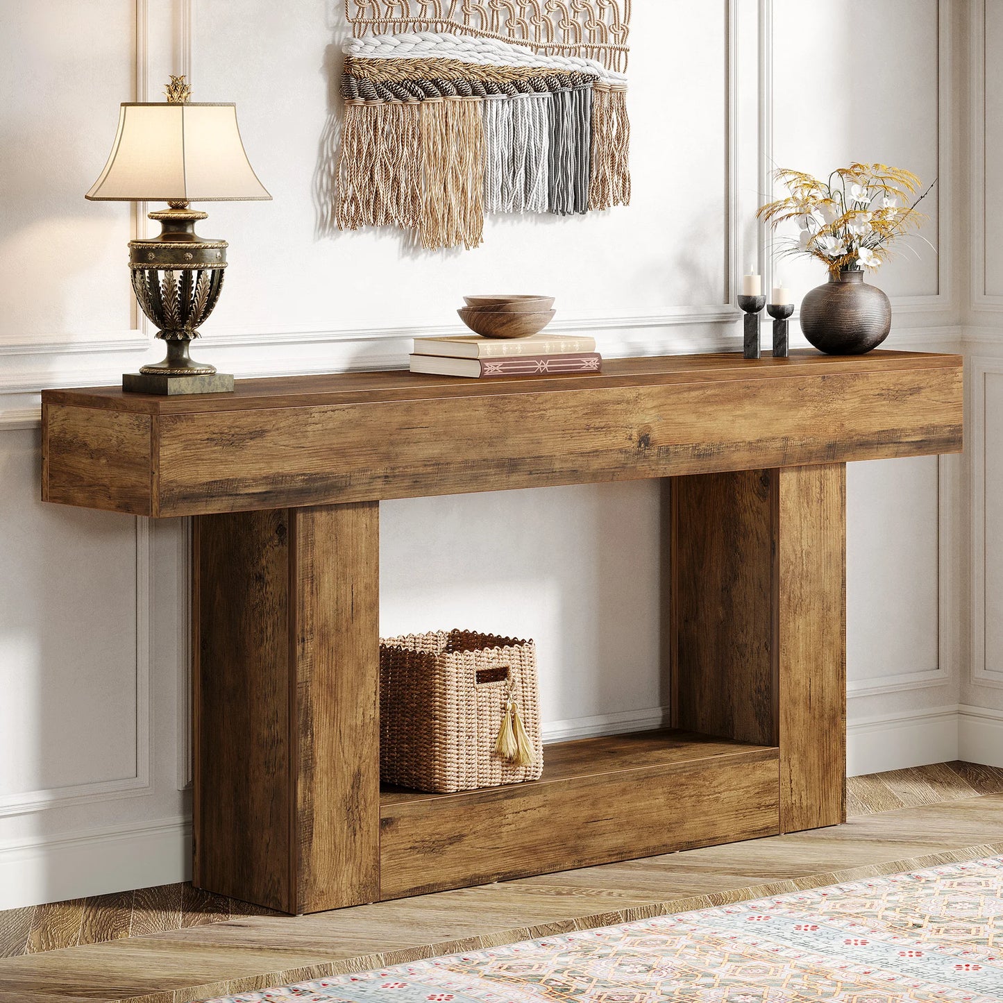 Tribesigns Farmhouse Console Table Two Tier Entryway Sofa Table