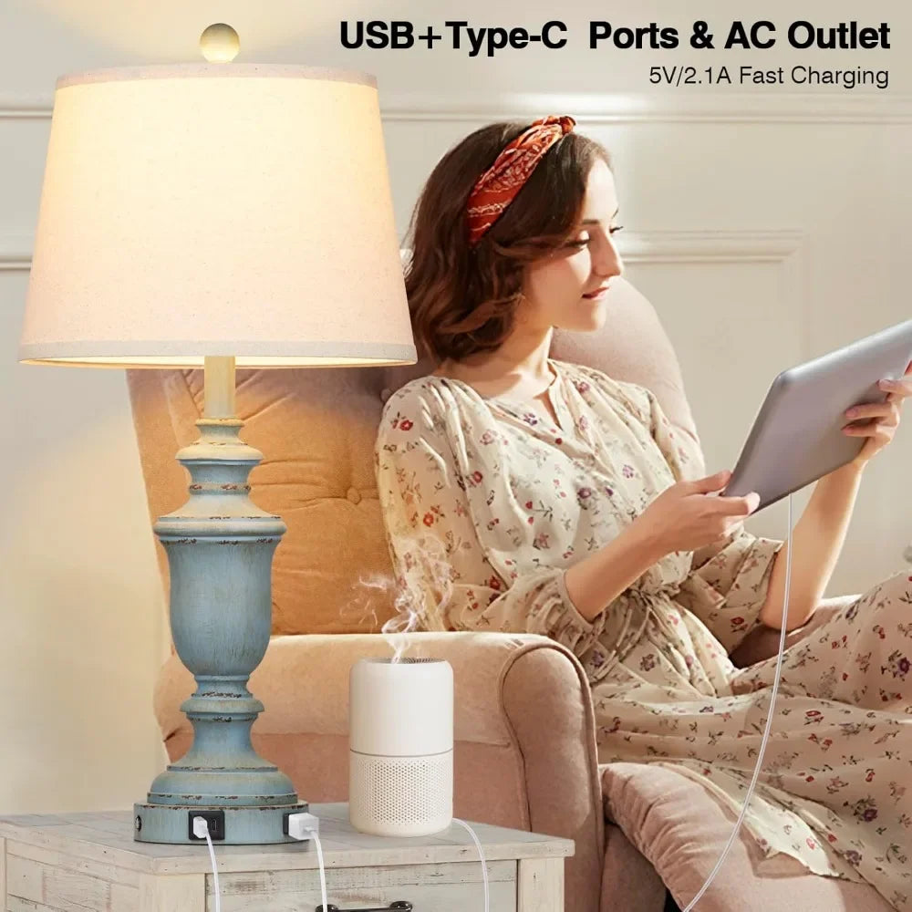 XMSJ Coastal Table Lamps Pack With USB Ports AC Outlet